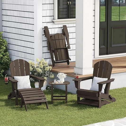 Adirondack Ottoman Set of 2, HDPE Plastic Outdoor Foot Rest Stool for Patio Chair Backyard Porch Pool Deck Garden, All Weather Resistant Lightweight Portable Comfort(Coffe)