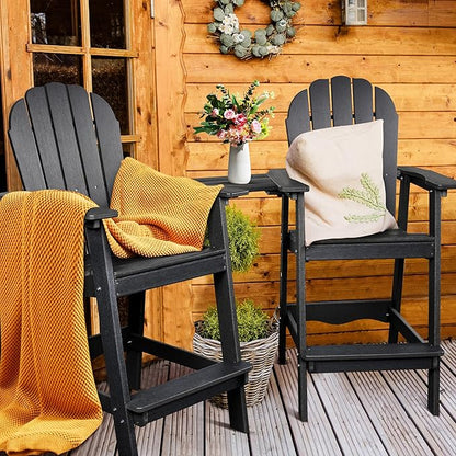 FRUITEAM Adirondack Chairs Set of 2, Recycled Poly Adirondack Chair Balcony Chair with Connecting Table, Weather-Resistant Outdoor Bar-Height Tall Adirondack Chairs for Patio, Pool, Yard, Lawn