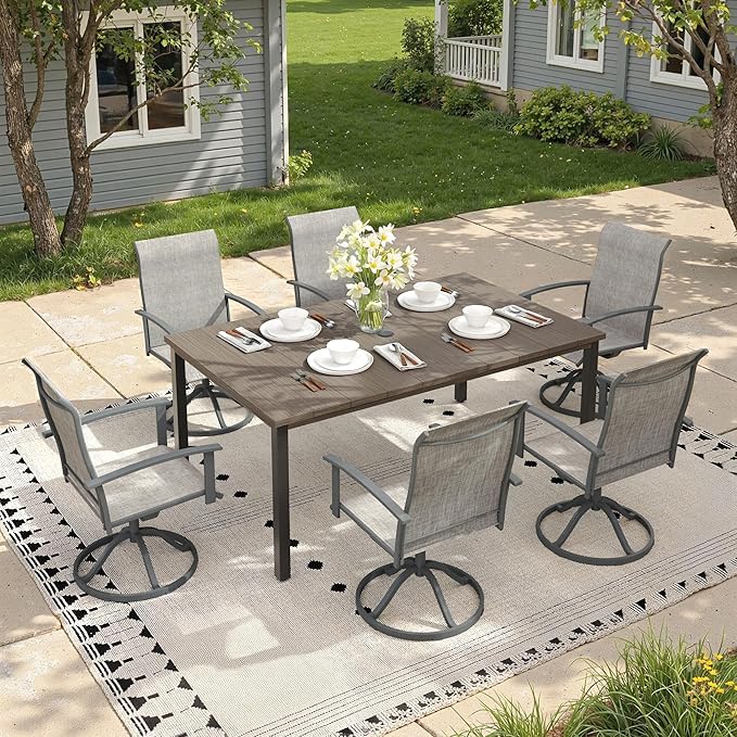 Outdoor Dining Table for 6, 63" Rectangle Outdoor Table with Adjustable Umbrella Hole, All-Weather Metal Patio Dining Table for Lawn Garden Backyard Deck, Grey