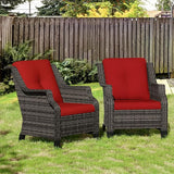 Patio Wicker Chairs Set of 2, Outdoor PE Conversation Bistro Chair Set with Cushions for Garden, Backyard - Photo 4