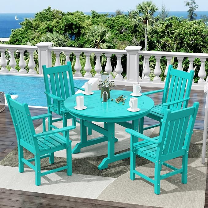 WestinTrends Malibu Classic Outdoor Dining Adirondack Chairs with Arms, All Weather Poly Lumber for Patio Restaurant Bistro Chairs Support 350 LBS, Arched Backrest and Curved Seat, Turquoise