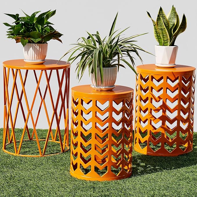 Y&M Set of 3 Metal Round Table, Coffee Table End Table for Indoor Outdoor Multifunctional Use - Photo 1