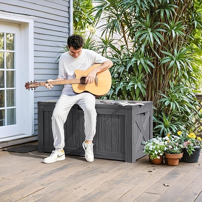 Greesum 120 Gallon Deck Box, Resin Outdoor Storage Container for Patio Furniture, Garden Tools, Pool Accessories - Photo 3