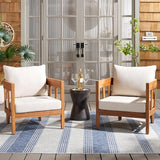 SAFAVIEH Outdoor Collection Owen Natural Brown/Taupe Cushion Solid Wood Chair Set of 2 - Photo 2