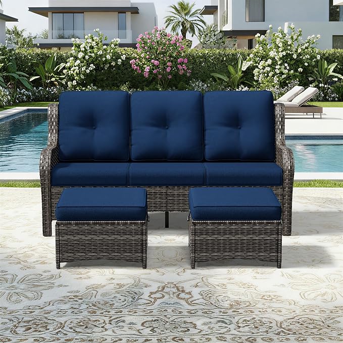 Joyside Outdoor Patio Couch Set, Outdoor Wicker Sofa with High Back, Deep Seating, Wide Armrest, Thickened Cushions - Photo 7