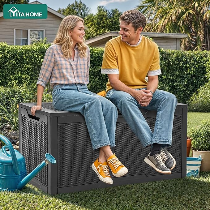 YITAHOME 100 Gallon Large Resin Deck Box Outdoor Storage Boxes for Patio Furniture, Outdoor Cushions - Photo 3