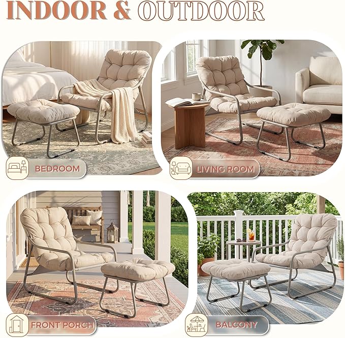 NICESOUL Outdoor Lounge Chair with Ottoman, Comfy Patio Lounge Chair with Reclined Back and Armrests - Photo 9