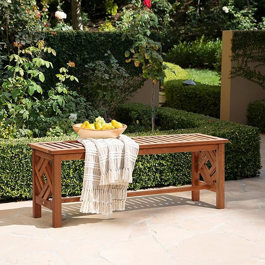 LuxenHome Wood Garden Bench, Solid Wooden Outdoor Dining Bench, 2 Person Patio Benches for Outdoors, Backless Bench for Backyard Park and Porch, Long Loveseat with Slatted Seat, Outdoor Furniture