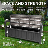 EconoHome 3 Seat Outdoor Storage Bench with Rain Cover - 90 Gallon Capacity - Weatherproof Resin Bench for Patio, Porch - Photo 2