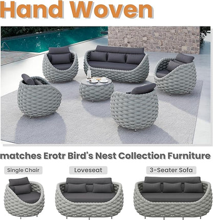 Round Patio Accent Table: φ25.6''/65cm Aluminum Coffee Tables - Hand Woven Rope Side Table Assembled - Metal Modern Outdoor Furniture for 176lbs Deck Porch Garden Poolside Balcony Hotel, Gray