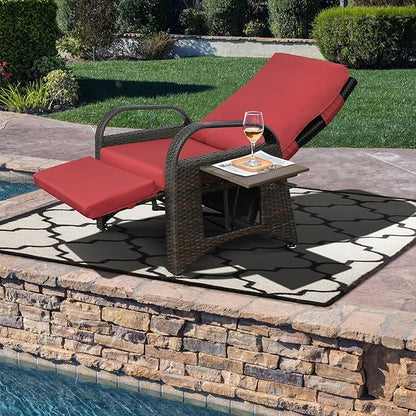 ATR ART TO REAL Outdoor Recliner Chairs, PE Wicker Reclining Lounge Chair with Removable Soft Cushion, Adjustable Outside Recliners for Patio, Porch, Poolside, Balcony, Lawn (Red, 1 PC)