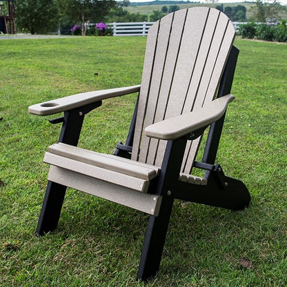 Furniture Barn USA Poly Folding Adirondack Chair, Weathered Wood and Black
