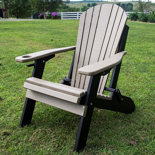 Furniture Barn USA Poly Folding Adirondack Chair, Weathered Wood and Black