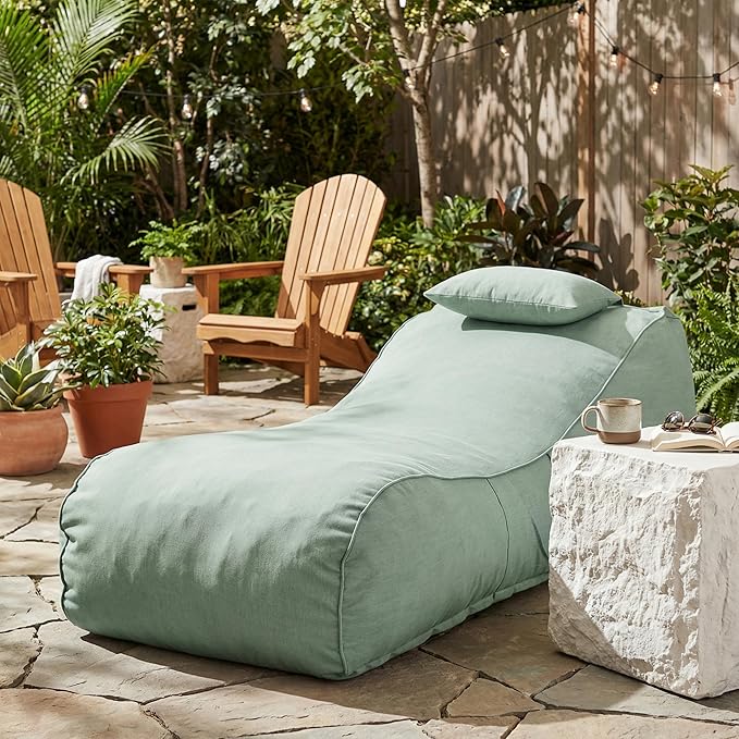 Christopher Knight Home Morton Outdoor Bean Bag Chair, Fabric Bean Bag Chair for Adults and Kids, Indoor/Outdoor Sun Lounger with Headrest, Patio Chaise Lounge Chair, Mint