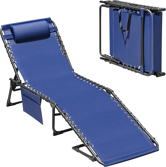 Devoko Lounge Beach Chair for Adults, Outdoor Sun Tanning Chair, Portable Folding Camping Lay Chaise Lounge Chairs for Outside Beach Pool Reading, Sunbathing (1, Blue)