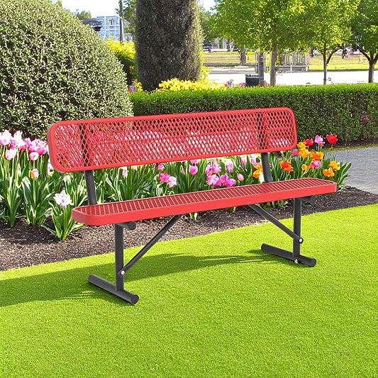 72" Metal Park Benches for Outside - Red Outdoor Benches Heavy Duty Garden Weatherproof Bench with Backrest, Buddy Bench for Schools,Commercial Benches for Shopping Mall, Store, Yard, Patio