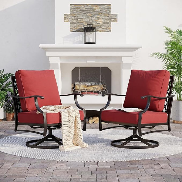 Metal Outdoor Swivel Patio Chairs Set of 2 with 5.75" Extra Thick Cushion - Photo 1