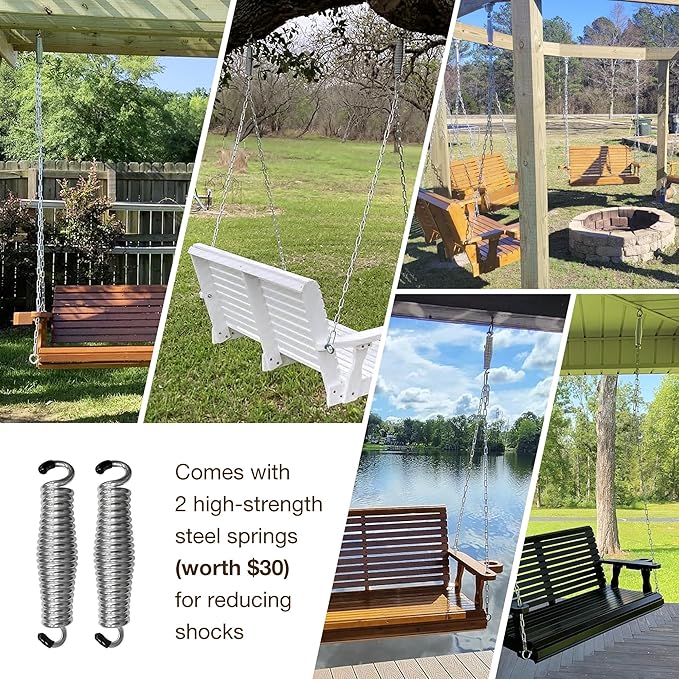 Fortune Candy Wooden Porch Swing 3-Seater, High Backrest and Deep Seat, Bench Swing with Cupholders - Photo 7