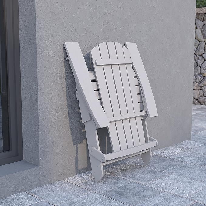 Flash Furniture Charlestown Folding Adirondack Chair - Gray - Poly Resin - Indoor/Outdoor - Weather Resistant - Set of 2