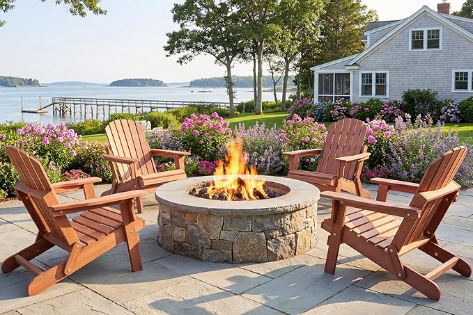 SoliWood Oversize Wooden Outdoor Folding Adirondack Chair Set of 2 with Pre-Assembled BackRest & SeatBoard, Wood Patio Chair for Garden Backyard Porch Pool Deck Firepit