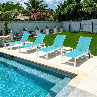 PURPLE LEAF Outdoor Chaise Lounge Set Elderly-Friendly Straight Legs Adjustable Sunbathing Recliner with Side Table for Back Support Poolside Beach Patio Lounge Chairs Blue 2 Sets