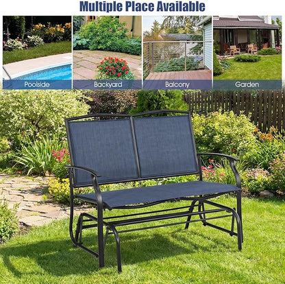 Giantex Outdoor Glider Bench, Patio Glider Bench for Outside, Steel Frame, 400 Lbs Capacity, Ergonomic Swing Rocking Chair Loveseat, 2-Person Porch Swing Rocker for Backyard, Lawn, Balcony, Dark Blue