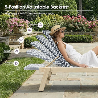 PURPLE LEAF Extra Large Patio Chaise Lounge 2 Pieces French Outdoor Wicker Lounger Matte White Aluminum Frame 771LBS Capacity PE Rattan Adjustable Backrest for Pool Garden Beach Backyard Navy