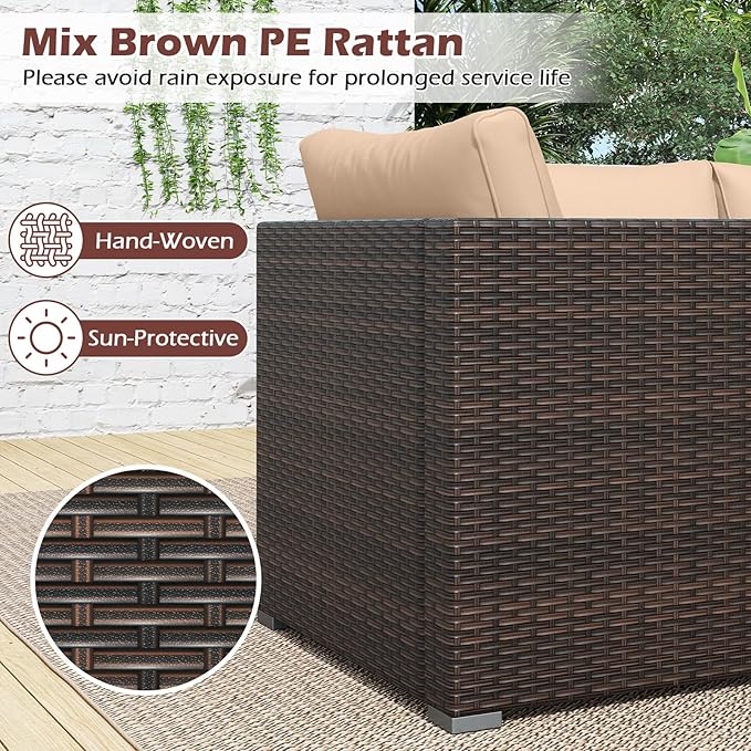 Tangkula 3 Seat Outdoor Wicker Sofa Set, Modular PE Rattan Patio Cushioned Sectional Couch Set - Photo 9