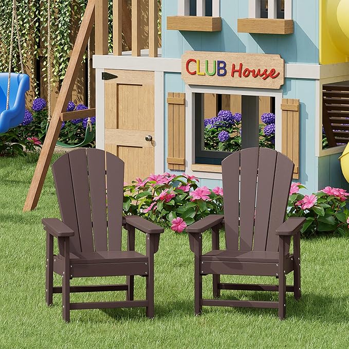 WestinTrends Malibu Kids Outdoor Adirondack Plastic Patio Chair (Set of 2), Dark Brown