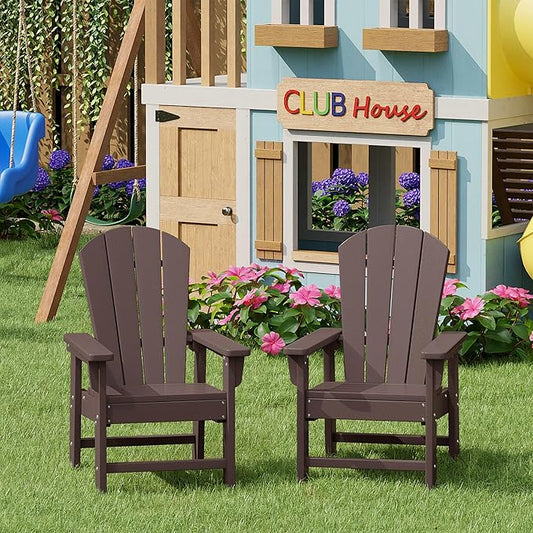 WestinTrends Malibu Kids Outdoor Adirondack Plastic Patio Chair (Set of 2), Dark Brown