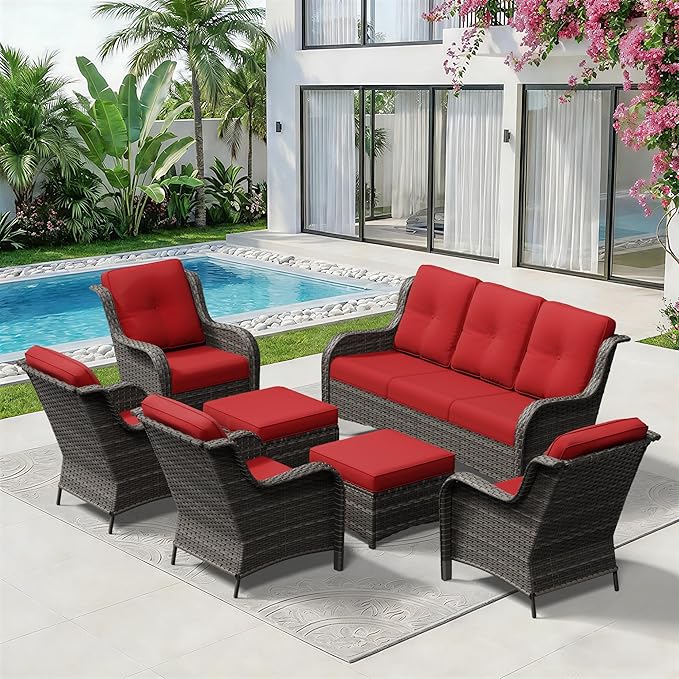 7 Piece Outdoor Wicker Patio Furniture Set, Patio Chairs Set with Thickened Olefin Cushions, High Back and Deep Seating - Photo 9