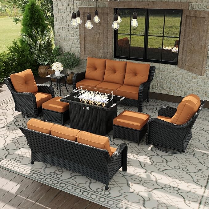 8 Piece Patio Furniture Set with Fire Pit Table - Photo 1