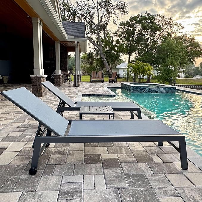 PURPLE LEAF Patio Chaise Lounge Set for 2 Outdoor Chaise Lounger Chair with Aluminum Frame and Easy-to-Move Wheels Pool - Photo 2