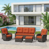 5 Piece Outdoor Wicker Patio Furniture Set, Outdoor Swivel Rocker Patio Chairs Set with Thickened Olefin Cushions - Photo 9
