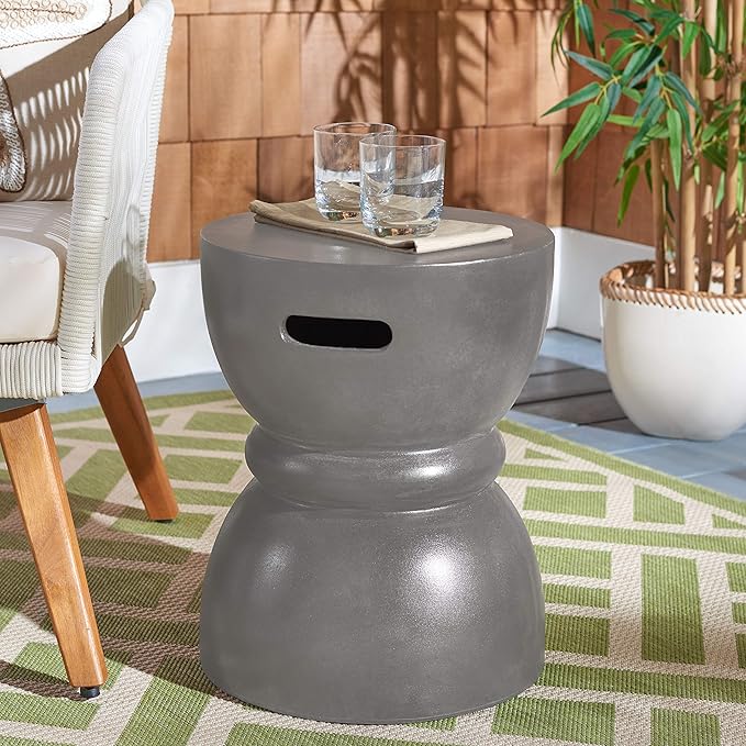SAFAVIEH Outdoor Collection Haruki Modern Dark Grey Concrete Round Accent Table (Fully Assembled)