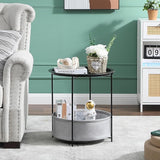 VECELO Round Side/End Table with Fabric Storage Basket，Metal Anti-Rust and Waterproof Small Bedside Nightstand with - Photo 2