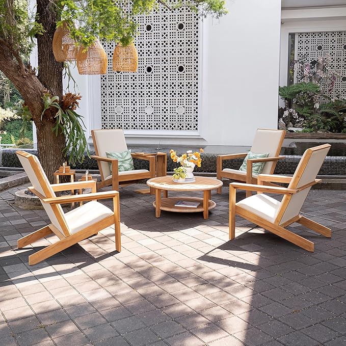 Cambridge Casual Seaside Wood Outdoor Coffee Table, Natural Teak/All-Weather Wicker