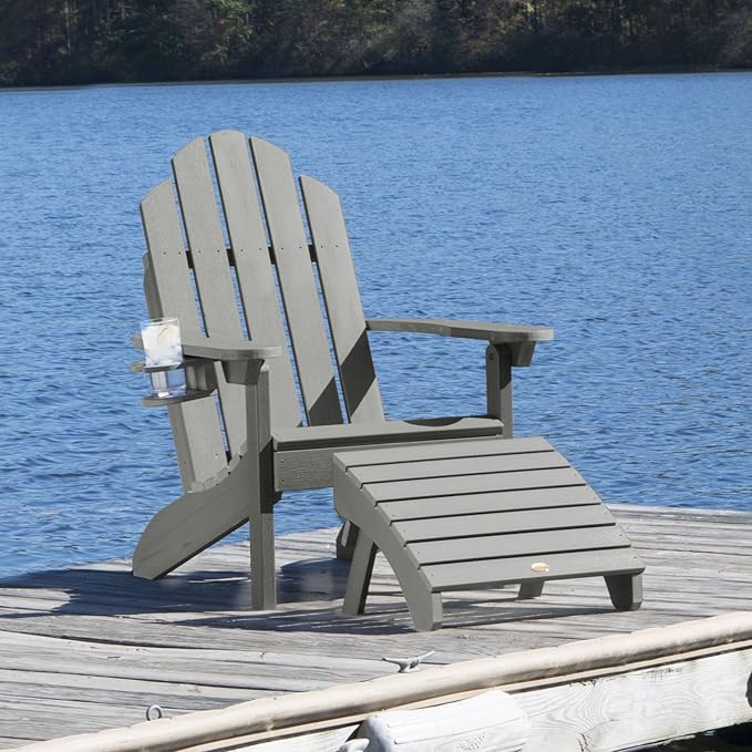 highwood Classic Wesport Adirondack Chair with Ottoman and Cup Holder, Coastal Teak