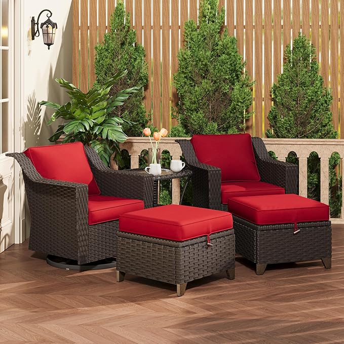 5 Pieces Patio Conversation Furniture Set - Swivel Chairs with Ottomans Set of 2, 1 Side Table - Photo 7