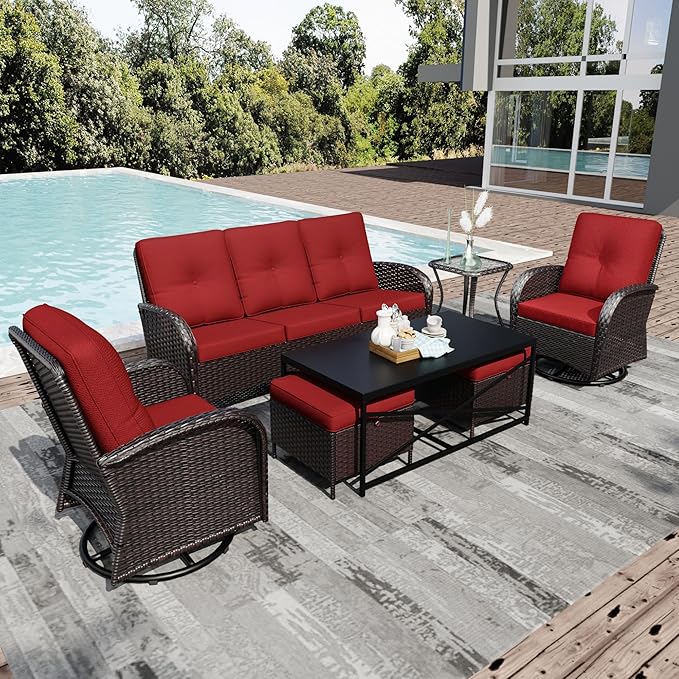 Joyside Wicker Patio Furniture Set, 7 Piece Outdoor Furniture Set with Thickened Cushions, High Back, Deep Seating - Photo 1