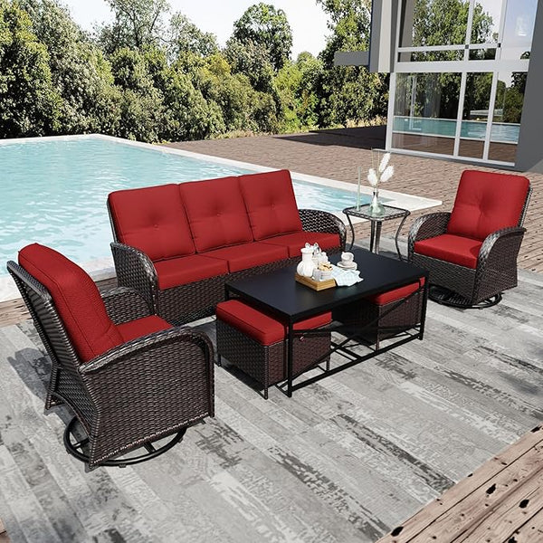 Joyside Wicker Patio Furniture Set, 7 Piece Outdoor Furniture Set with Thickened Cushions, High Back, Deep Seating - Photo 1