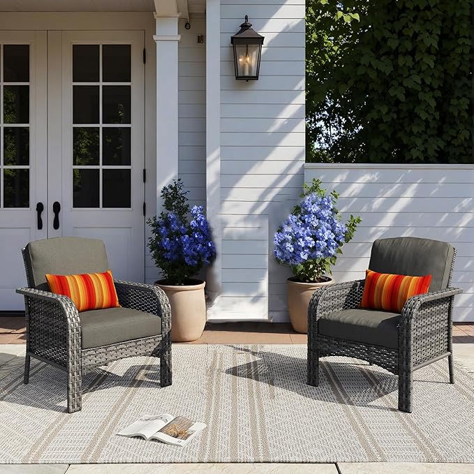 HOOOWOOO Patio Furniture Set,2 Pieces Outdoor Wicker Chairs Set,All Weather Bistro Chairs with Comfy High Back,Black - Photo 1