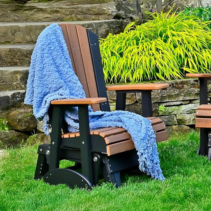 LuxCraft 2' Adirondack Glider Chair, Outdoor Patio Rocking Glider, Gliding Rocker for Outside (Brazilian Walnut) - Photo 6