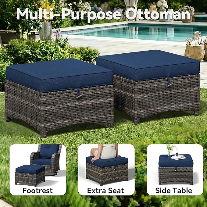 7 Piece Outdoor Wicker Patio Furniture Set, Outdoor Swivel Rocker Patio Chairs Set with Thickened Olefin Cushions - Photo 8