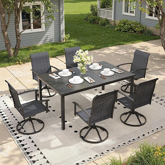 Outdoor Dining Table for 6, 63" Rectangle Outdoor Table with Adjustable Umbrella Hole, All-Weather Metal Patio Dining Table for Lawn Garden Backyard Deck, Black