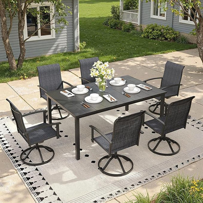 Outdoor Dining Table for 6, 63" Rectangle Outdoor Table with Adjustable Umbrella Hole, All-Weather Metal Patio Dining Table for Lawn Garden Backyard Deck, Black