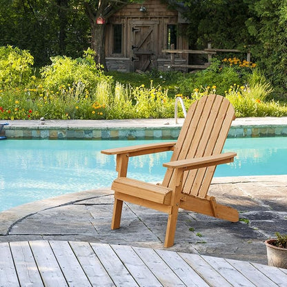 Yaheetech Folding Adirondack Chair Set of 5 Outdoor, 300LBS Solid Wood Garden Chair Weather Resistant, Fire Pit Lounge Chairs for Garden/Yard/Patio/Lawn, Natural Wood