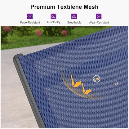 PURPLE LEAF 2 Pieces Outdoor Chaise Lounge Aluminum Patio Lounge Chair with Wheels and Armrests Outdoor Lounge Recliner Chair for Pool Backyard Beach Navy Blue