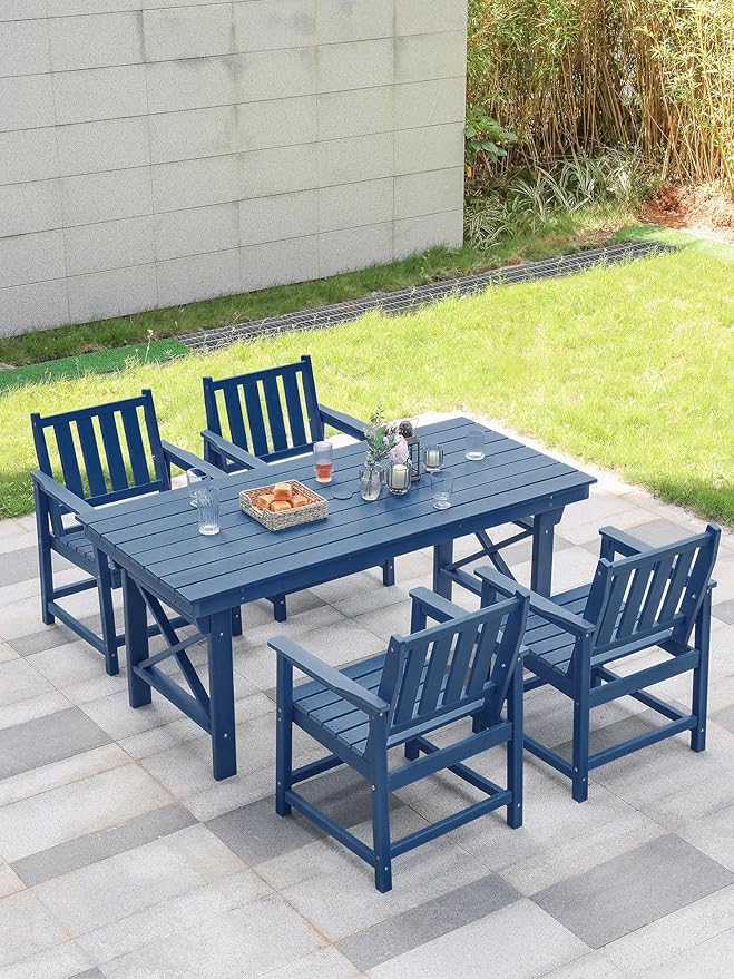 5 Pieces HDPE Patio Dining Set, Outdoor Table and Chairs with Umbrella Hole, Modern Outdoor Dining Set for 4 - Photo 9