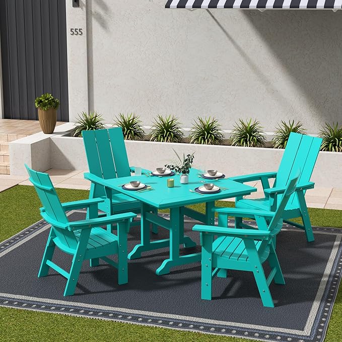WestinTrends Ashore Outdoor Patio HDPE Plastic Modern Adirondack Dining Chair Turquoise